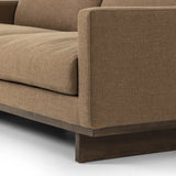 Classic goes contemporary. A brown-finished parawood base supports low, deep seating of high-performance fabric, with track arms for a clean touch.As fans of clean design at Amethyst, we love the warm modern inspired Everly Sofa - Antwerp Cafe. This item pairs well with other brands such as Four Hands and is perfect for minimalist homes Amethyst Home provides interior design, new home construction design consulting, vintage area rugs, and lighting in the Scottsdale metro area.