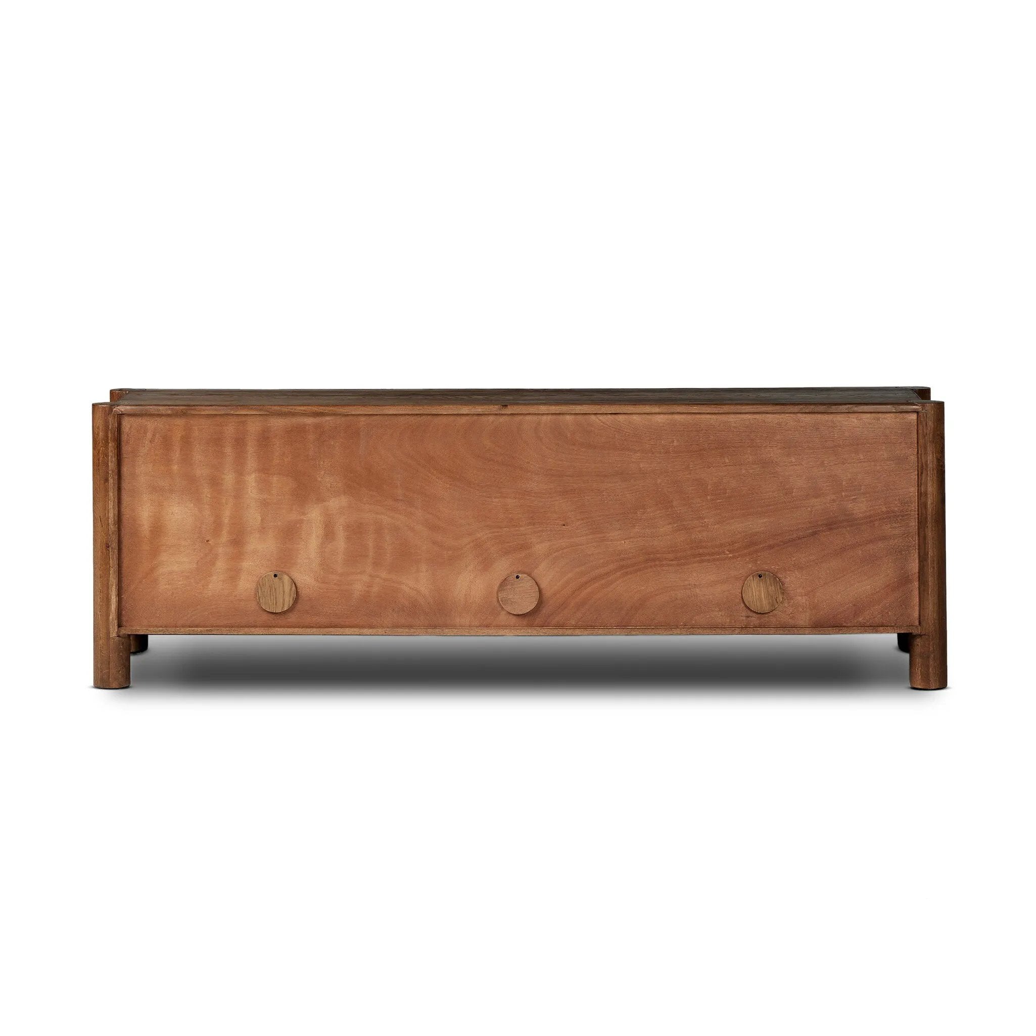 Featuring Ezri Cocoa Oak Media Console by Four Hands at Amethyst Home. Grain and character variation of cocoa-finished oak craft an intriguingly organic look. The carved design and floor-to-top cylinder legs give a primitive look that balances the movement of the wood pattern.
Overall Dimensions: 18.0" L x 82.0 " W x 27.0" H
Collection: AidenColors: Cocoa. Amethyst Home provides interior design, new home construction design consulting, vintage area rugs, and lighting in the Kansas City metro area.