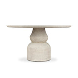 This outdoor dining table brings a fresh take to the classic pedestal silhouette. Shaped in an aged concrete that has lots of character and depth for an authentically weathered look. Cover or store inside during inclement weather and when not in use. Amethyst Home provides interior design, new home construction design consulting, vintage area rugs, and lighting in the Kansas City metro area.