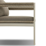 It's all in the mix with this outdoor chair, featuring a rich upholstery with a brushed texture, cord-wrapped arms and a woven back. The low-lying frame makes this the perfect seat for lounging. Cover or store inside during inclement weather and when not in use. Amethyst Home provides interior design, new home construction design consulting, vintage area rugs, and lighting in the Laguna Beach metro area.