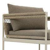 It's all in the mix with this outdoor chair, featuring a rich upholstery with a brushed texture, cord-wrapped arms and a woven back. The low-lying frame makes this the perfect seat for lounging. Cover or store inside during inclement weather and when not in use. Amethyst Home provides interior design, new home construction design consulting, vintage area rugs, and lighting in the Monterey metro area.