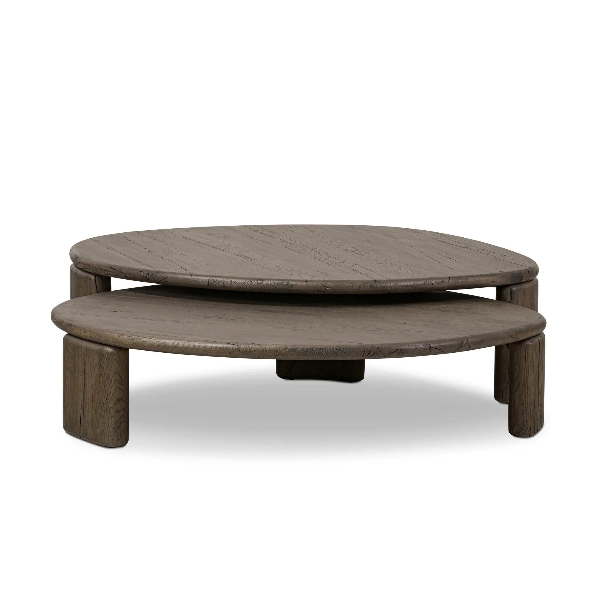 Featuring Falco Grey Reclaimed French Oak Nesting Table by Four Hands at Amethyst Home. Inspired by Brazilian midcentury, a set of shapely nesting tables pairs bases of solid reclaimed French oak. Designed in partnership with longtime Four Hands collaborator Thomas Bina and Brazilian designer Ronald Sasson.Overall Dimensions: 65.00"w x 53.00"d x 14.00"hWei. Amethyst Home provides interior design, new home construction design consulting, vintage area rugs, and lighting in the Des Moines metro area.