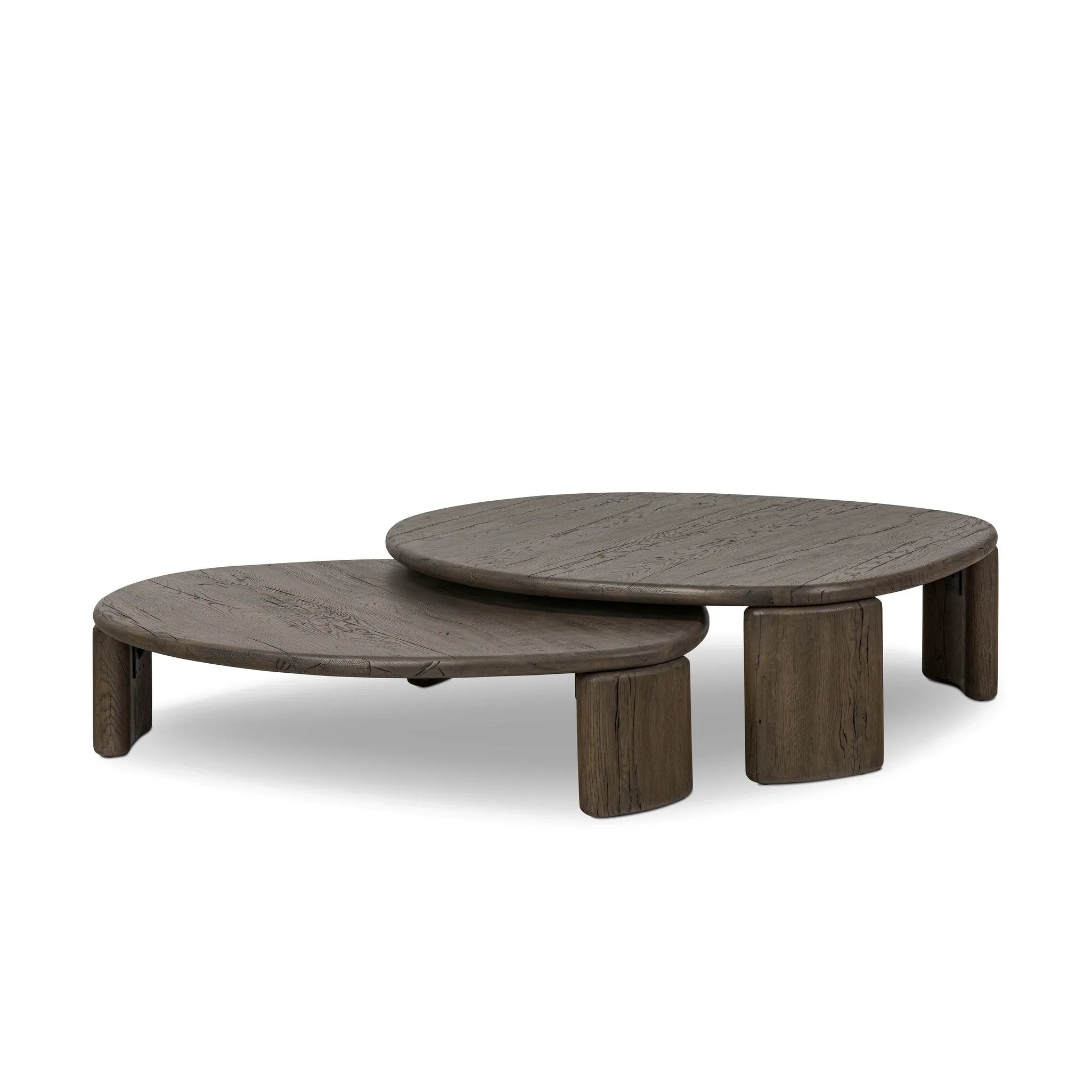 Featuring Falco Grey Reclaimed French Oak Nesting Table by Four Hands at Amethyst Home. Inspired by Brazilian midcentury, a set of shapely nesting tables pairs bases of solid reclaimed French oak. Designed in partnership with longtime Four Hands collaborator Thomas Bina and Brazilian designer Ronald Sasson.Overall Dimensions: 65.00"w x 53.00"d x 14.00"hW. Amethyst Home provides interior design, new home construction design consulting, vintage area rugs, and lighting in the Laguna Beach metro area.