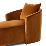Featuring Farrah Ingram Ochre Chaise Lounge by Four Hands at Amethyst Home. Velvety, burnt orange polyester covers this sculpted pill shape lounger, with a single pillow for added comfort.Overall Dimensions: 39.00"w x 58.50"d x 33.50"hWeight : 81.57 lbsMaterials: 100% Polyester, Pine Plywood, Solid Pine. Amethyst Home provides interior design, new home construction design consulting, vintage area rugs, and lighting in the Calabasas metro area.