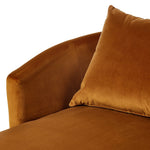 Featuring Farrah Ingram Ochre Chaise Lounge by Four Hands at Amethyst Home. Velvety, burnt orange polyester covers this sculpted pill shape lounger, with a single pillow for added comfort.Overall Dimensions: 39.00"w x 58.50"d x 33.50"hWeight : 81.57 lbsMaterials: 100% Polyester, Pine Plywood, Solid Pine. Amethyst Home provides interior design, new home construction design consulting, vintage area rugs, and lighting in the Omaha metro area.
