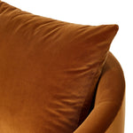 Featuring Farrah Ingram Ochre Chaise Lounge by Four Hands at Amethyst Home. Velvety, burnt orange polyester covers this sculpted pill shape lounger, with a single pillow for added comfort.Overall Dimensions: 39.00"w x 58.50"d x 33.50"hWeight : 81.57 lbsMaterials: 100% Polyester, Pine Plywood, Solid Pine. Amethyst Home provides interior design, new home construction design consulting, vintage area rugs, and lighting in the Tampa metro area.