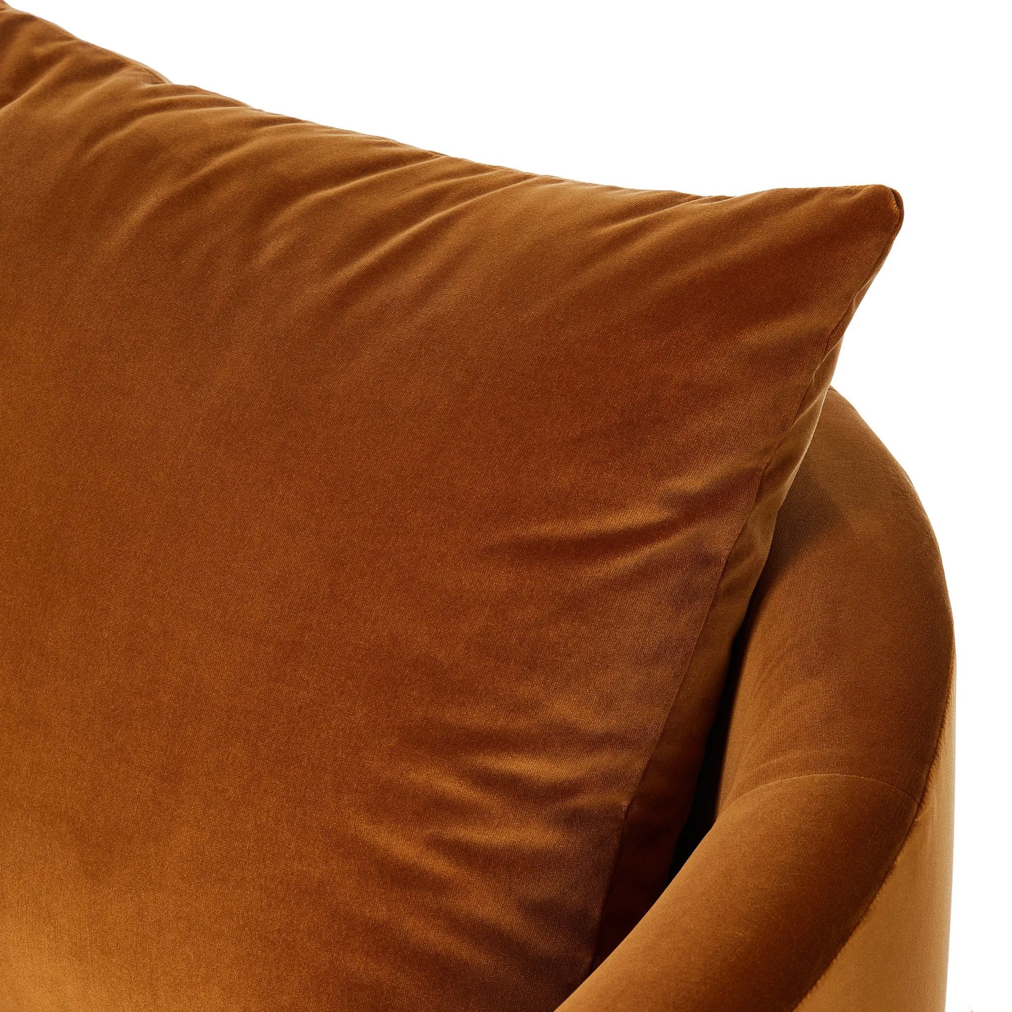 Featuring Farrah Ingram Ochre Chaise Lounge by Four Hands at Amethyst Home. Velvety, burnt orange polyester covers this sculpted pill shape lounger, with a single pillow for added comfort.Overall Dimensions: 39.00"w x 58.50"d x 33.50"hWeight : 81.57 lbsMaterials: 100% Polyester, Pine Plywood, Solid Pine. Amethyst Home provides interior design, new home construction design consulting, vintage area rugs, and lighting in the Tampa metro area.