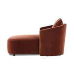 Casual and sculpted, velvety auburn fabric and a pill-shaped chaise take this lounger to the next level Amethyst Home provides interior design, new home construction design consulting, vintage area rugs, and lighting in the Park City metro area.
