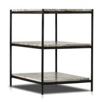 Add a pop of sophistication to any space. Naturally variegated marble hues offer three refreshing tiers of smooth shelving for plenty of space, while hammered grey-finished iron framing places a feminine, high-contrast spin on bedside storage Amethyst Home provides interior design, new home construction design consulting, vintage area rugs, and lighting in the Portland metro area.