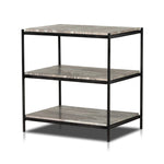 Add a pop of sophistication to any space. Naturally variegated marble hues offer three refreshing tiers of smooth shelving for plenty of space, while hammered grey-finished iron framing places a feminine, high-contrast spin on bedside storage Amethyst Home provides interior design, new home construction design consulting, vintage area rugs, and lighting in the Scottsdale metro area.