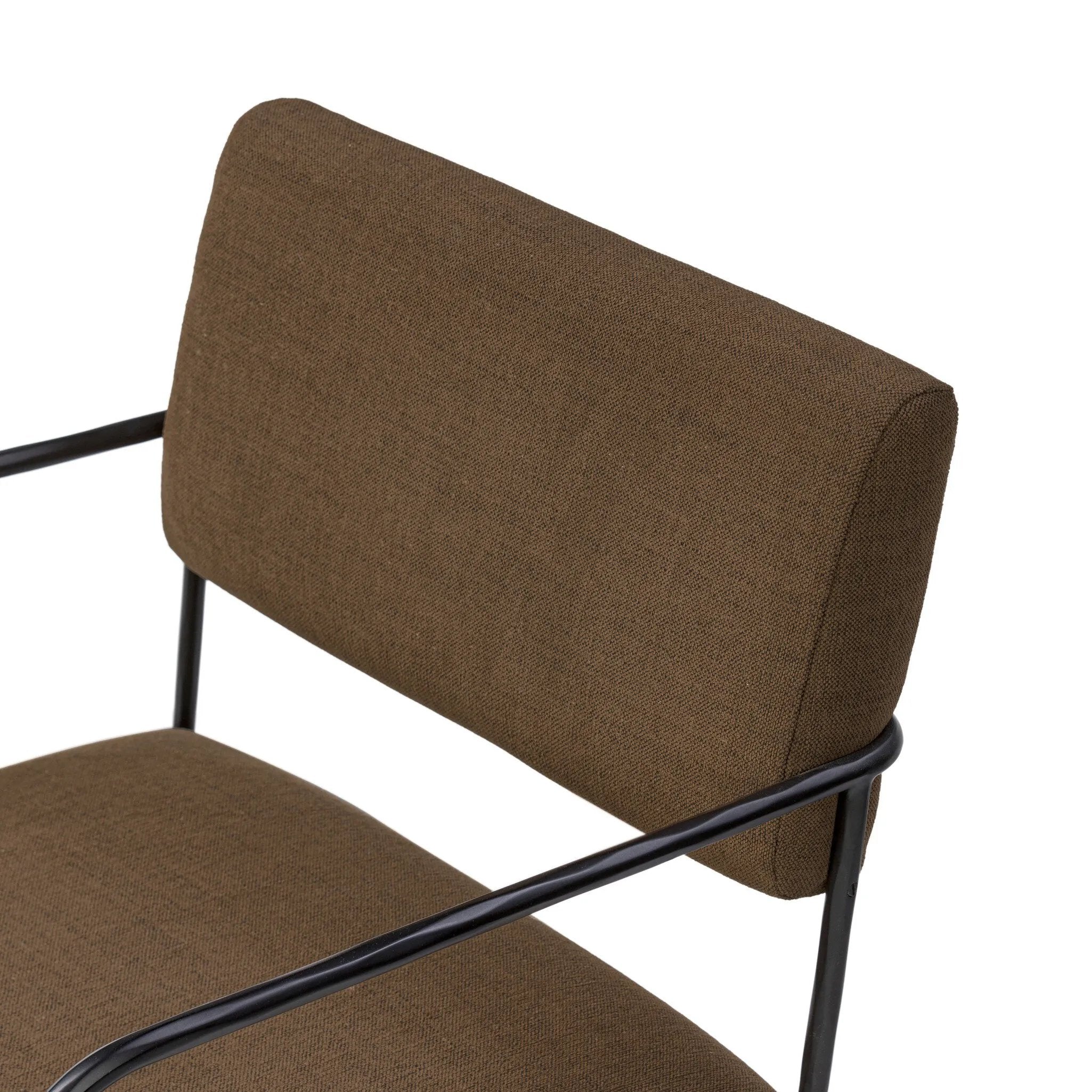 A dramatically slim frame of black hammered iron supports comfortable swivel seating upholstered in specialized performance fabric. Soft, easy to clean and free of PFAS, Crypton® performance fabric is specially engineered for protection against stains, moisture and odor Amethyst Home provides interior design, new home construction design consulting, vintage area rugs, and lighting in the Austin metro area.