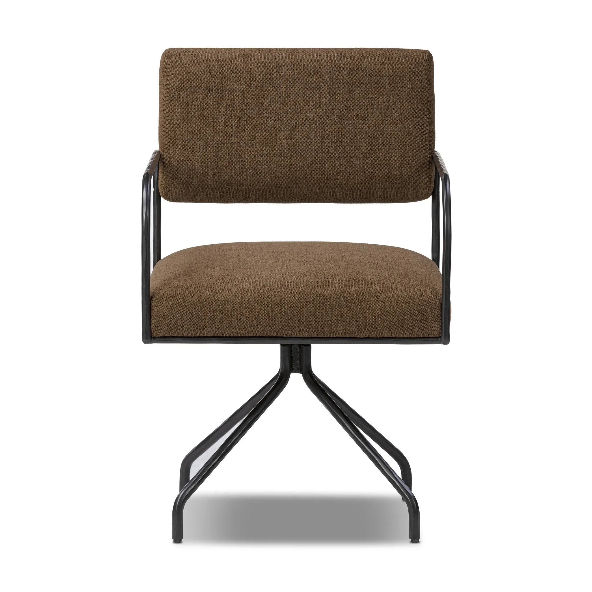 A dramatically slim frame of black hammered iron supports comfortable swivel seating upholstered in specialized performance fabric. Soft, easy to clean and free of PFAS, Crypton® performance fabric is specially engineered for protection against stains, moisture and odor Amethyst Home provides interior design, new home construction design consulting, vintage area rugs, and lighting in the Laguna Beach metro area.