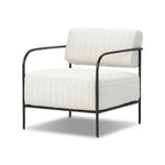 A slim take on a timeless silhouette. Hammered iron frames a squared seat and bolster back upholstered in striped, neutral fabric. Cover or store inside during inclement weather and when not in use.As enthusiasts of organic modern style at Amethyst, we love the nature inspired Fenn Outdoor Chair - Amalfi Natural. Amethyst Home provides interior design, new home construction design consulting, vintage area rugs, and lighting in the Alpharetta metro area.