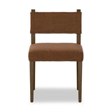 Mixed materials at their finest. Brown parawood forms a slight, simple frame for squared seating of neutral performance-grade upholstery. Charcoal top-grain leather backing takes this modern-minded dining chair to the next level Amethyst Home provides interior design, new home construction design consulting, vintage area rugs, and lighting in the Omaha metro area.