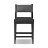 Featuring Ferris Gibson Black Bar + Counter Stool by Four Hands at Amethyst Home. Perfectly sized for the counter, black-finished parawood frames squared seating of high-performance fabric, with black top-grain leather backing. Performance fabrics are specially created to withstand spills, stains, high traffic and wear, ensuring long-term comfort and unmatched . Amethyst Home provides interior design, new home construction design consulting, vintage area rugs, and lighting in the Tampa metro area.