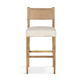 Featuring Ferris Thames Cream Bar + Counter Stool by Four Hands at Amethyst Home. Perfectly sized for the counter, burnished parawood frames squared seating of high-performance fabric, with beige top-grain leather backing. Performance fabrics are specially created to withstand spills, stains, high traffic and wear, ensuring long-term comfort and unmatched du. Amethyst Home provides interior design, new home construction design consulting, vintage area rugs, and lighting in the Monterey metro area.