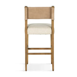 Featuring Ferris Thames Cream Bar + Counter Stool by Four Hands at Amethyst Home. Perfectly sized for the counter, burnished parawood frames squared seating of high-performance fabric, with beige top-grain leather backing. Performance fabrics are specially created to withstand spills, stains, high traffic and wear, ensuring long-term comfort and unmatched d. Amethyst Home provides interior design, new home construction design consulting, vintage area rugs, and lighting in the Nashville metro area.