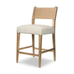 Featuring Ferris Thames Cream Bar + Counter Stool by Four Hands at Amethyst Home. Perfectly sized for the counter, burnished parawood frames squared seating of high-performance fabric, with beige top-grain leather backing. Performance fabrics are specially created to withstand spills, stains, high traffic and wear, ensuring long-term comfort and unmatched durab. Amethyst Home provides interior design, new home construction design consulting, vintage area rugs, and lighting in the Tampa metro area.