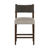 Featuring Ferris Tulsa Ink Bar + Counter Stool by Four Hands at Amethyst Home. Perfectly sized for the counter, dark-finished parawood frames squared seating of high-performance fabric, with top-grain leather backing. Performance fabrics are specially created to withstand spills, stains, high traffic and wear, ensuring long-term comfort and unmatched durabi. Amethyst Home provides interior design, new home construction design consulting, vintage area rugs, and lighting in the Calabasas metro area.