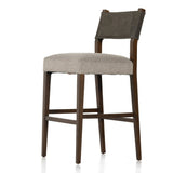 Featuring Ferris Tulsa Ink Bar + Counter Stool by Four Hands at Amethyst Home. Perfectly sized for the counter, dark-finished parawood frames squared seating of high-performance fabric, with top-grain leather backing. Performance fabrics are specially created to withstand spills, stains, high traffic and wear, ensuring long-term comfort and unmatched durab. Amethyst Home provides interior design, new home construction design consulting, vintage area rugs, and lighting in the Des Moines metro area.