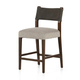 Featuring Ferris Tulsa Ink Bar + Counter Stool by Four Hands at Amethyst Home. Perfectly sized for the counter, dark-finished parawood frames squared seating of high-performance fabric, with top-grain leather backing. Performance fabrics are specially created to withstand spills, stains, high traffic and wear, ensuring long-term comfort and unmatched durabili. Amethyst Home provides interior design, new home construction design consulting, vintage area rugs, and lighting in the Houston metro area.