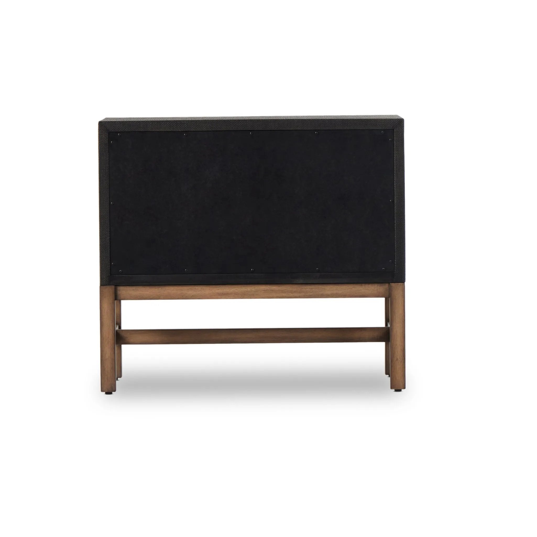 Featuring Fiona Black Raffia Nightstand by Four Hands at Amethyst Home. Woven black raffia offers a texture-driven take on bedside storage. Antique brass-finished iron hardware adorns dual drawers supported by a solid mahogany base.Overall Dimensions: 30.00"w x 17.00"d x 26.50"hWeight : 59.74 lbsMaterials: Sugar Palm, Solid Mahogany, Iron. Amethyst Home provides interior design, new home construction design consulting, vintage area rugs, and lighting in the Kansas City metro area.