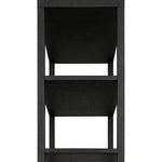 Woven black raffia drawers offer closed storage and a texture-driven take on book shelving. Antique brass-finished hardware adds a touch of vintage detailing, all framed within solid mahogany Amethyst Home provides interior design, new home construction design consulting, vintage area rugs, and lighting in the Newport Beach metro area.