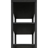 Woven black raffia drawers offer closed storage and a texture-driven take on book shelving. Antique brass-finished hardware adds a touch of vintage detailing, all framed within solid mahogany Amethyst Home provides interior design, new home construction design consulting, vintage area rugs, and lighting in the Newport Beach metro area.