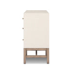 Featuring Fiona Ivory Painted Raffia 6 Drawer Dresser by Four Hands at Amethyst Home. Indulge in luxury with the Fiona Ivory Painted Raffia 6 Drawer Dresser. This elegant dresser boasts a sophisticated ivory painted finish and hand-woven raffia drawers. With six spacious drawers, it offers ample storage space while adding a touch of exclusivity to any bedro. Amethyst Home provides interior design, new home construction design consulting, vintage area rugs, and lighting in the Calabasas metro area.