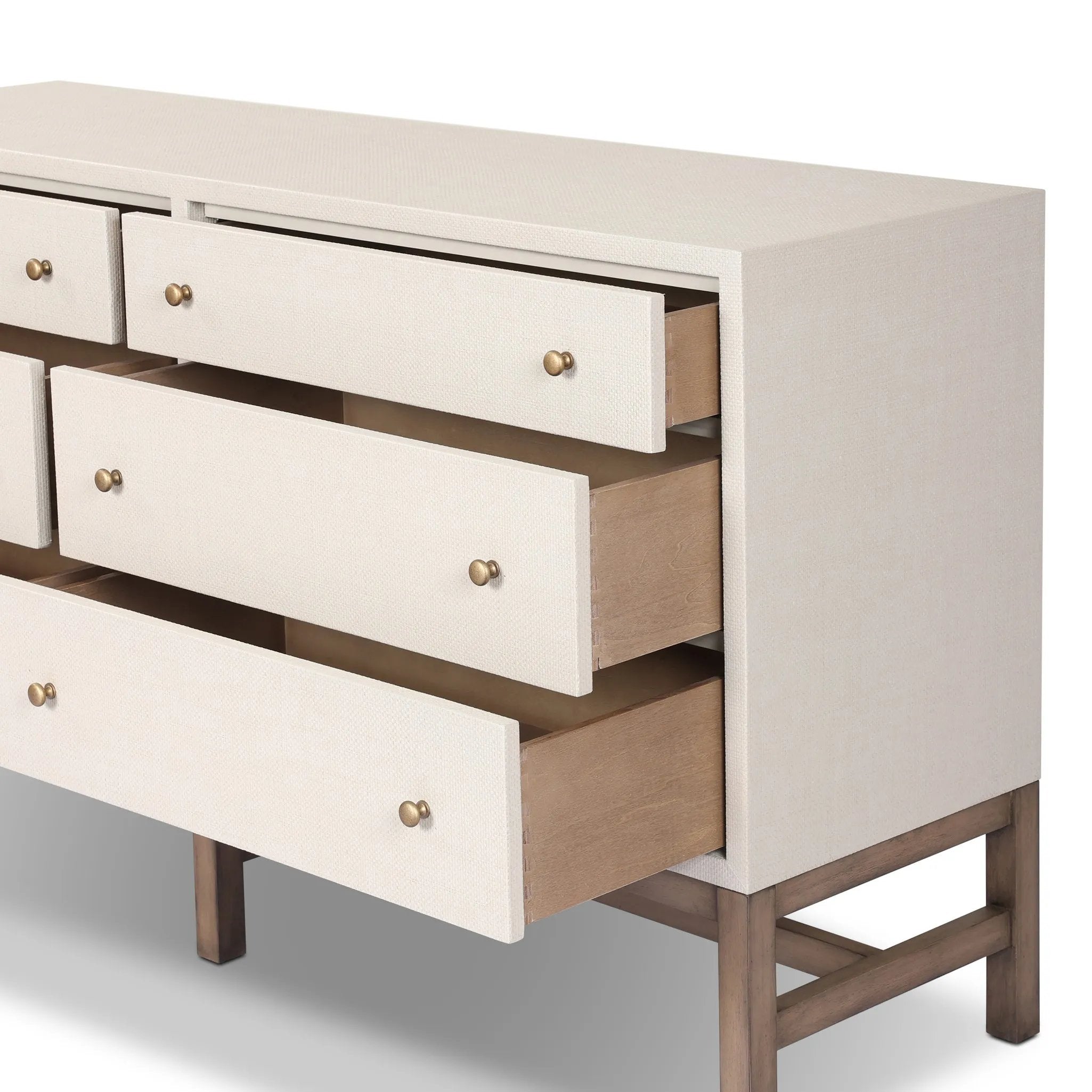 Featuring Fiona Ivory Painted Raffia 6 Drawer Dresser by Four Hands at Amethyst Home. Indulge in luxury with the Fiona Ivory Painted Raffia 6 Drawer Dresser. This elegant dresser boasts a sophisticated ivory painted finish and hand-woven raffia drawers. With six spacious drawers, it offers ample storage space while adding a touch of exclusivity to any bedroom.
. Amethyst Home provides interior design, new home construction design consulting, vintage area rugs, and lighting in the Miami metro area.