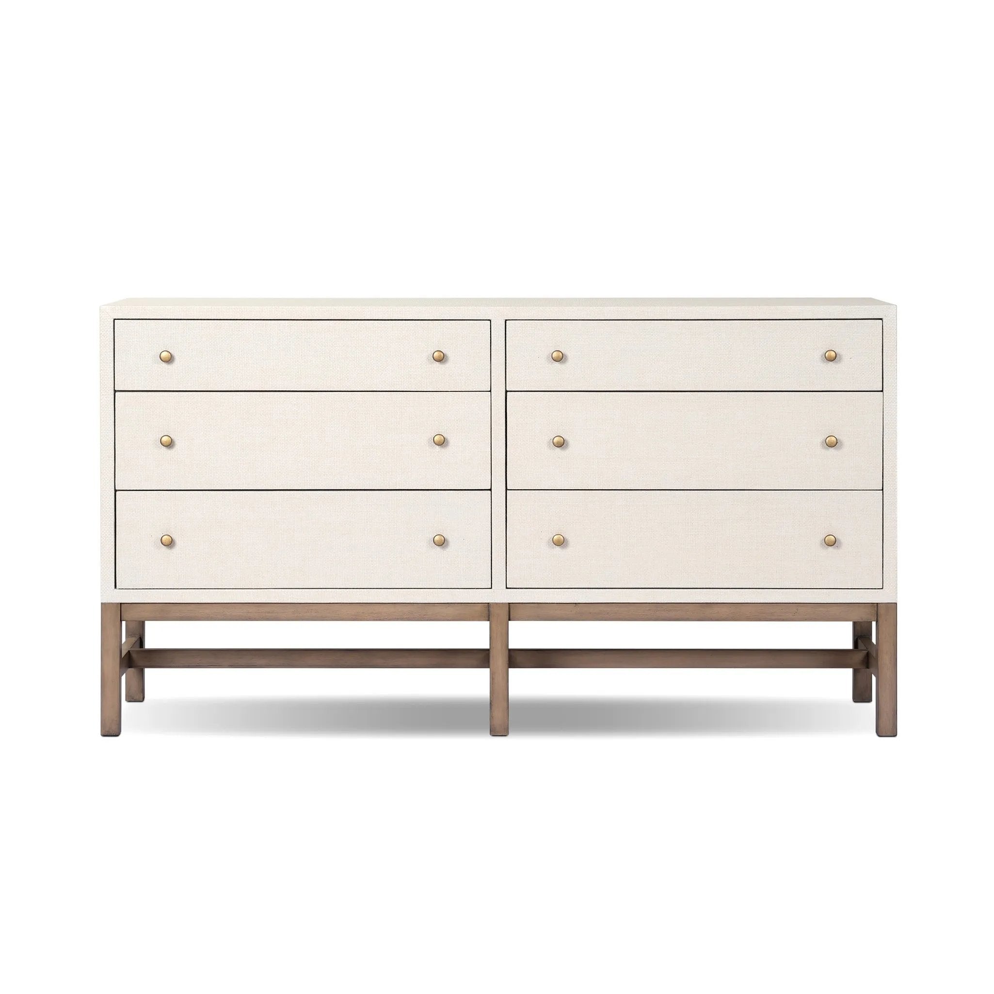 Featuring Fiona Ivory Painted Raffia 6 Drawer Dresser by Four Hands at Amethyst Home. Indulge in luxury with the Fiona Ivory Painted Raffia 6 Drawer Dresser. This elegant dresser boasts a sophisticated ivory painted finish and hand-woven raffia drawers. With six spacious drawers, it offers ample storage space while adding a touch of exclusivity to any bedro. Amethyst Home provides interior design, new home construction design consulting, vintage area rugs, and lighting in the Park City metro area.