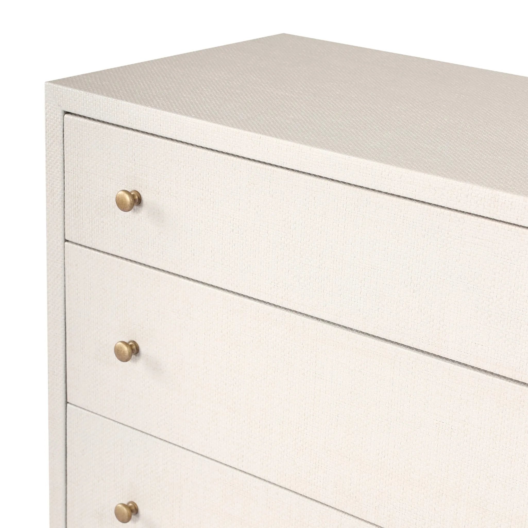 Featuring Fiona Ivory Painted Raffia 6 Drawer Dresser by Four Hands at Amethyst Home. Indulge in luxury with the Fiona Ivory Painted Raffia 6 Drawer Dresser. This elegant dresser boasts a sophisticated ivory painted finish and hand-woven raffia drawers. With six spacious drawers, it offers ample storage space while adding a touch of exclusivity to any bedroom. Amethyst Home provides interior design, new home construction design consulting, vintage area rugs, and lighting in the Seattle metro area.