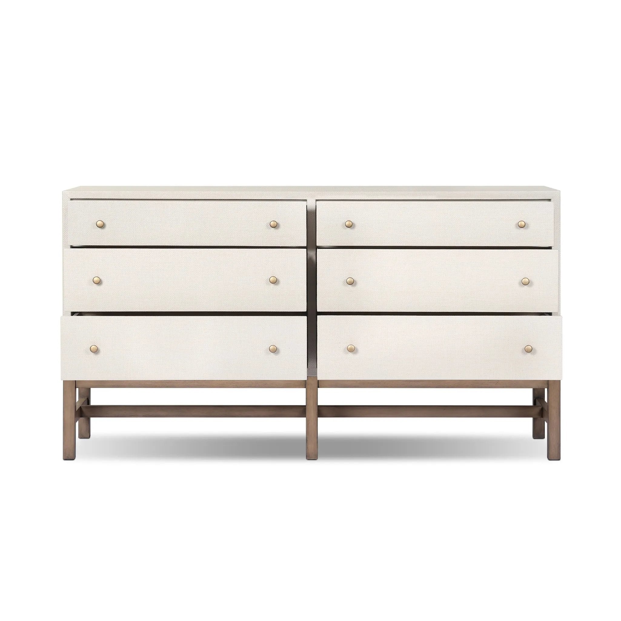 Featuring Fiona Ivory Painted Raffia 6 Drawer Dresser by Four Hands at Amethyst Home. Indulge in luxury with the Fiona Ivory Painted Raffia 6 Drawer Dresser. This elegant dresser boasts a sophisticated ivory painted finish and hand-woven raffia drawers. With six spacious drawers, it offers ample storage space while adding a touch of exclusivity to any b. Amethyst Home provides interior design, new home construction design consulting, vintage area rugs, and lighting in the Winter Garden metro area.