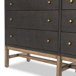 Featuring Fiona Russet Mahogany 6 Drawer Dresser by Four Hands at Amethyst Home. Woven black raffia offers a texture-driven take on bedroom storage. Antique brass-finished iron hardware adorns six spacious drawers, all supported by a solid mahogany base.Overall Dimensions: 62.00"w x 17.00"d x 34.00"hWeight : 181.22 lbsMaterials : Solid Mahogany, Sugar Palm,. Amethyst Home provides interior design, new home construction design consulting, vintage area rugs, and lighting in the Charlotte metro area.