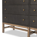 Featuring Fiona Russet Mahogany 6 Drawer Dresser by Four Hands at Amethyst Home. Woven black raffia offers a texture-driven take on bedroom storage. Antique brass-finished iron hardware adorns six spacious drawers, all supported by a solid mahogany base.Overall Dimensions: 62.00"w x 17.00"d x 34.00"hWeight : 181.22 lbsMaterials : Solid Mahogany, Sugar Palm,. Amethyst Home provides interior design, new home construction design consulting, vintage area rugs, and lighting in the Charlotte metro area.