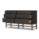 Featuring Fiona Russet Mahogany 6 Drawer Dresser by Four Hands at Amethyst Home. Woven black raffia offers a texture-driven take on bedroom storage. Antique brass-finished iron hardware adorns six spacious drawers, all supported by a solid mahogany base.Overall Dimensions: 62.00"w x 17.00"d x 34.00"hWeight : 181.22 lbsMaterials : Solid Mahogany, Sugar Palm,. Amethyst Home provides interior design, new home construction design consulting, vintage area rugs, and lighting in the Nashville metro area.