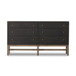 Featuring Fiona Russet Mahogany 6 Drawer Dresser by Four Hands at Amethyst Home. Woven black raffia offers a texture-driven take on bedroom storage. Antique brass-finished iron hardware adorns six spacious drawers, all supported by a solid mahogany base.Overall Dimensions: 62.00"w x 17.00"d x 34.00"hWeight : 181.22 lbsMaterials : Solid Mahogany, Sugar Palm. Amethyst Home provides interior design, new home construction design consulting, vintage area rugs, and lighting in the Washington metro area.