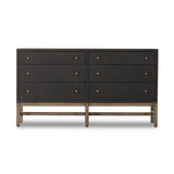 Featuring Fiona Russet Mahogany 6 Drawer Dresser by Four Hands at Amethyst Home. Woven black raffia offers a texture-driven take on bedroom storage. Antique brass-finished iron hardware adorns six spacious drawers, all supported by a solid mahogany base.Overall Dimensions: 62.00"w x 17.00"d x 34.00"hWeight : 181.22 lbsMaterials : Solid Mahogany, Sugar Palm. Amethyst Home provides interior design, new home construction design consulting, vintage area rugs, and lighting in the Washington metro area.