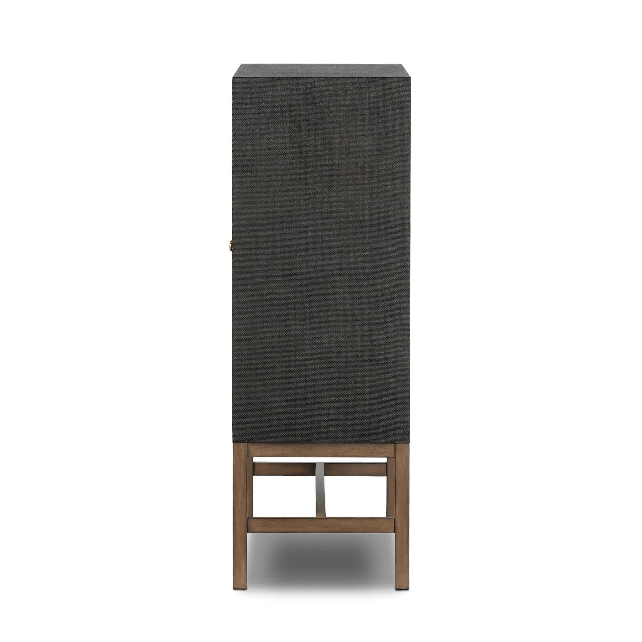 Featuring Fiona Russet Mahogany Bar Cabinet by Four Hands at Amethyst Home. Woven black raffia places a texture-driven twist on cabinetry. Simple hardware finished in an antique brass, all supported by an open, airy base of solid mahogany.Overall Dimensions: 40.00"w x 18.00"d x 52.00"hWeight : 157.63 lbsMaterials: Solid Mahogany, Iron, Sugar Palm. Amethyst Home provides interior design, new home construction design consulting, vintage area rugs, and lighting in the Scottsdale metro area.