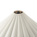 Textures and deep hues unite for this floor lamp's beautiful glow. The scalloped shade features a creamy white canvas exterior covering an antiqued brass interior, and wrought iron pull chains adjust each lightbulb in Baroque-era form Amethyst Home provides interior design, new home construction design consulting, vintage area rugs, and lighting in the Dallas metro area.