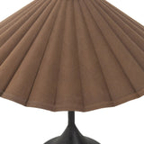 Textures and deep hues unite for this table lamp's beautiful glow. The overscale scalloped shade features a dark canvas exterior covering an antiqued brass interior, and wrought iron pull chains adjust each lightbulb in Baroque-era form Amethyst Home provides interior design, new home construction design consulting, vintage area rugs, and lighting in the Washington metro area.