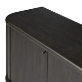 Large cylinder framework defines this oak sideboard with a warm oak finish. Curved lines add softness, while delicate hardwar