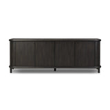 Large cylinder framework defines this oak sideboard with a warm oak finish. Curved lines add softness, while delicate hardwar