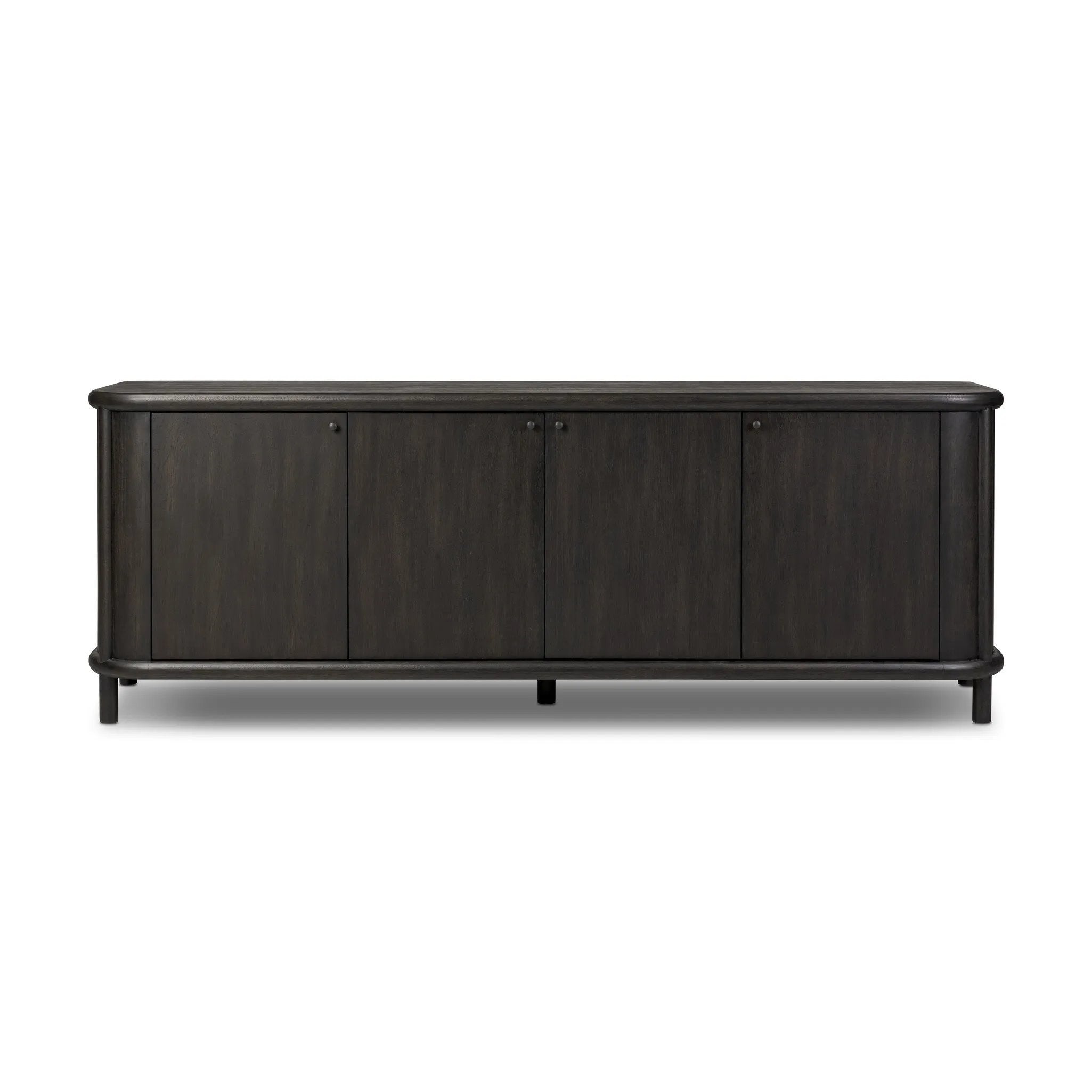 Large cylinder framework defines this oak sideboard with a warm oak finish. Curved lines add softness, while delicate hardwar