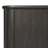 Large cylinder framework defines this oak sideboard with a warm oak finish. Curved lines add softness, while delicate hardwar