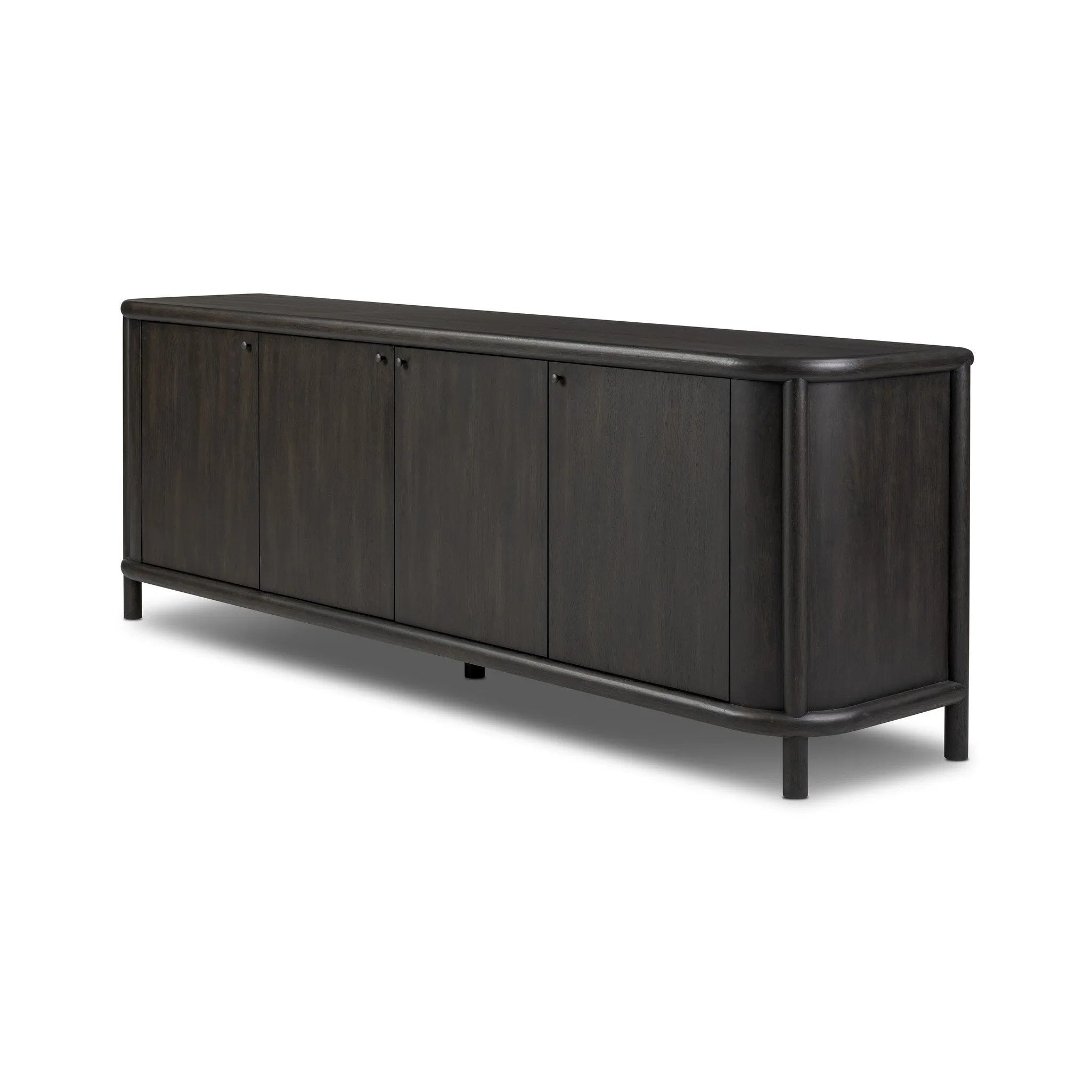 Large cylinder framework defines this oak sideboard with a warm oak finish. Curved lines add softness, while delicate hardware provides a visual contrast against the sideboard's substantial size Amethyst Home provides interior design, new home construction design consulting, vintage area rugs, and lighting in the Park City metro area.