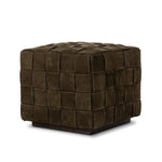 Soft, specialized top-grain leather is hand-woven, crafting a look of a treasured vintage find. Use as bonus seating or style with a tray for an extra surface Amethyst Home provides interior design, new home construction design consulting, vintage area rugs, and lighting in the Kansas City metro area.