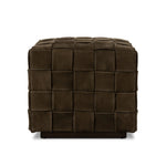 Soft, specialized top-grain leather is hand-woven, crafting a look of a treasured vintage find. Use as bonus seating or style with a tray for an extra surface Amethyst Home provides interior design, new home construction design consulting, vintage area rugs, and lighting in the Washington metro area.