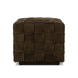 Soft, specialized top-grain leather is hand-woven, crafting a look of a treasured vintage find. Use as bonus seating or style with a tray for an extra surface Amethyst Home provides interior design, new home construction design consulting, vintage area rugs, and lighting in the Washington metro area.