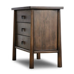 Inspired by French antique design, this dresser stands on round tapered legs with a prominent overhang top. Made of mango wood with cast iron key ring pulls, three drawers make it a versatile choice as a dresser or nightstand.Collection: May Amethyst Home provides interior design, new home construction design consulting, vintage area rugs, and lighting in the Nashville metro area.